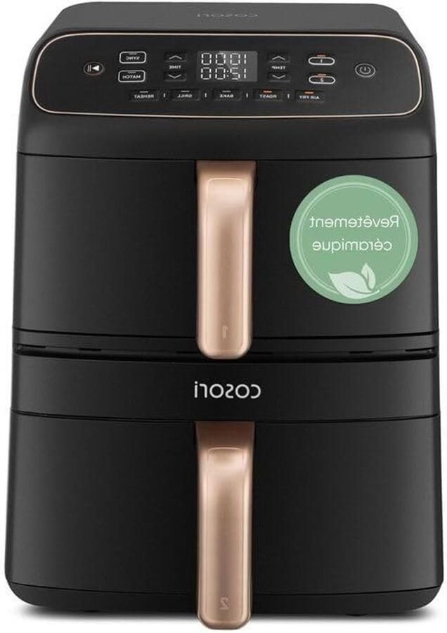 Airfryer met Twee Manden Heteluchtfriteuse Compact Gezond Koken Verticale Ruimtebesparing 86 Liter Zwart