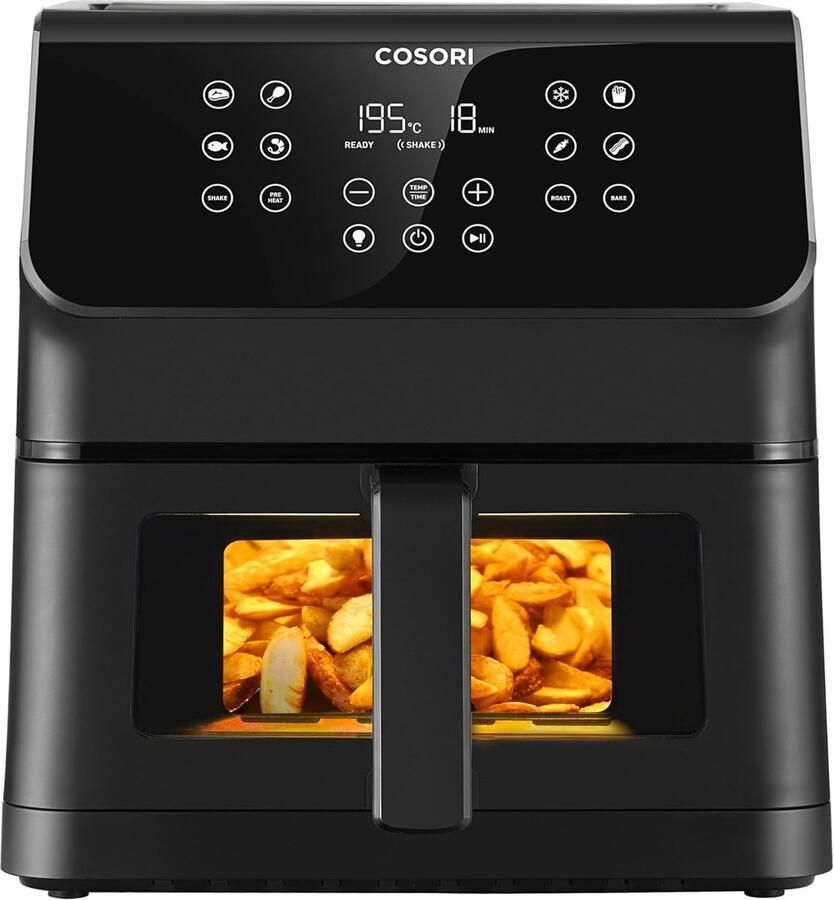 Airfryer met Venster Friteuse zonder Olie Gezond Koken Grote Capaciteit 6.2L 37x32x30 cm Zwart