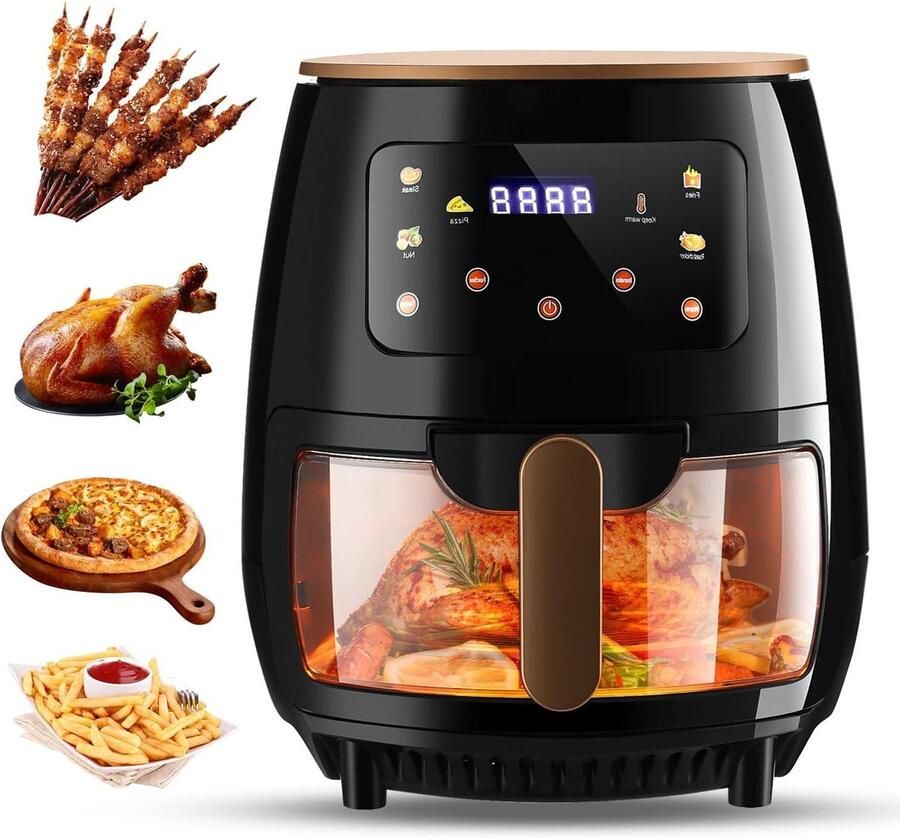 Airfryer met Venster Heteluchtfriteuse Airfryer Gezond Koken Zichtbaar Bakproces 5 Liter Zwart