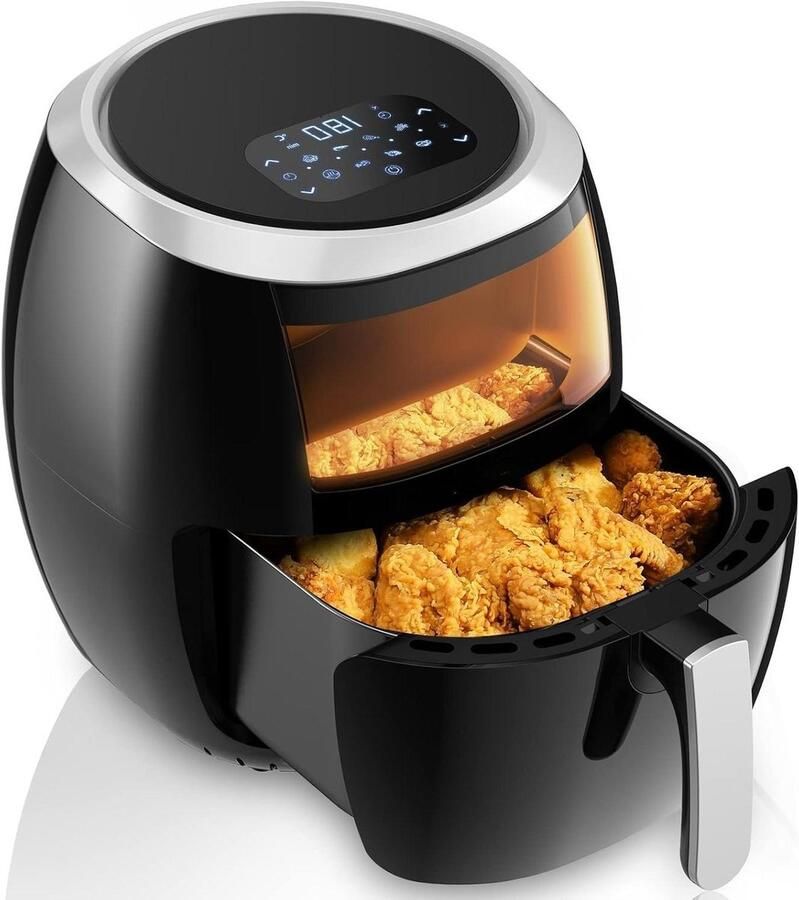 Airfryer met Venster Heteluchtfriteuse Gezond Koken 8 Voorgeprogrammeerde Modi 8 Liter Capaciteit Zwart