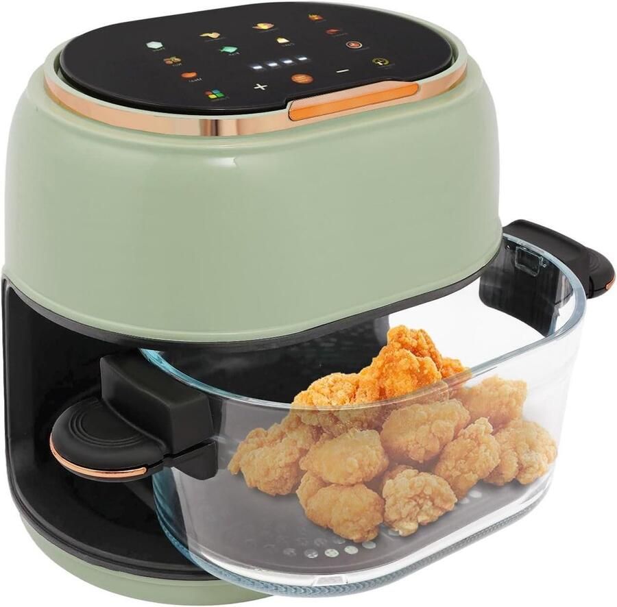 Airfryer Heteluchtfriteuse Frituurpan Gezond Koken Zichtvenster 360° Circulatie 4 Liter Groen Zwart