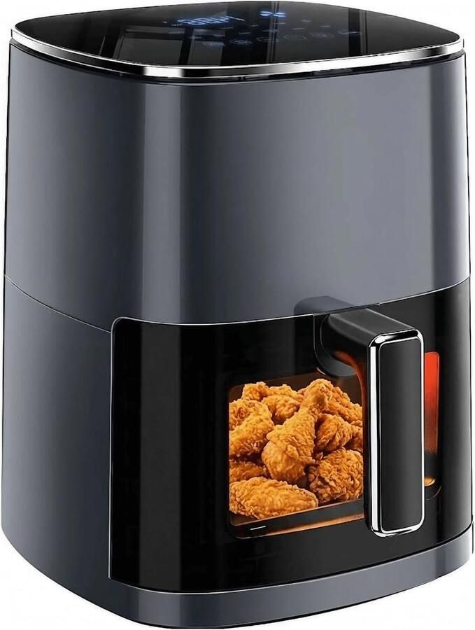 Airfryer met Venster Heteluchtfriteuse Vierkant Gezond Koken Doorzichtig Kookvenster 6.34 Liter Grijs