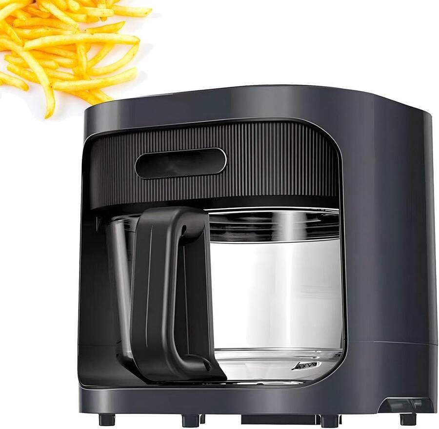 Airfryer Olievrij Heteluchtfriteuse Gezond Koken Glazen Pan 4.5L Zwart