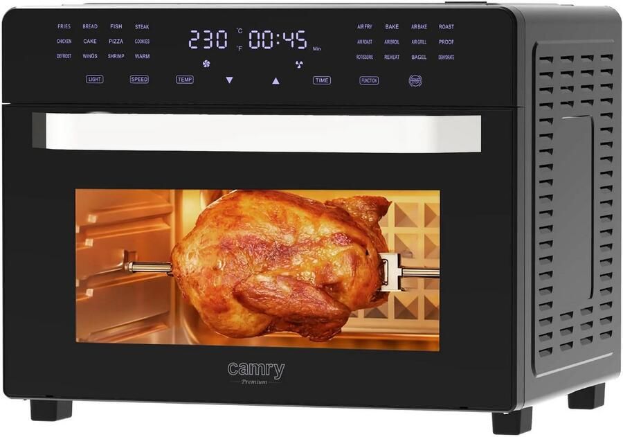 Airfryer Oven 30 Liter – 2200W – 24 Automatische Programma's – Inclusief Draaispit en Accessoires Multifunctionele Heteluchtoven – Bakken Grillen Braden & Drogen