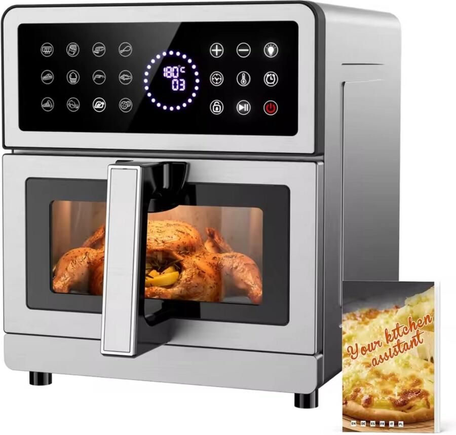Airfryer Oven 8L RVS – 1700W – 12 Kookprogramma s – Touchscreen Display – Timer – Kinderslot – Heteluchtfriteuse