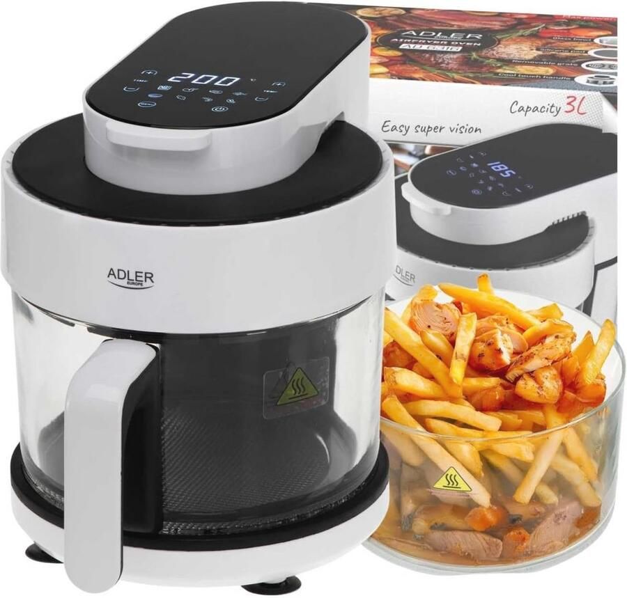Airfryer Oven Hete Lucht Oven Gezond Koken Glazen Kom 3 Liter Wit