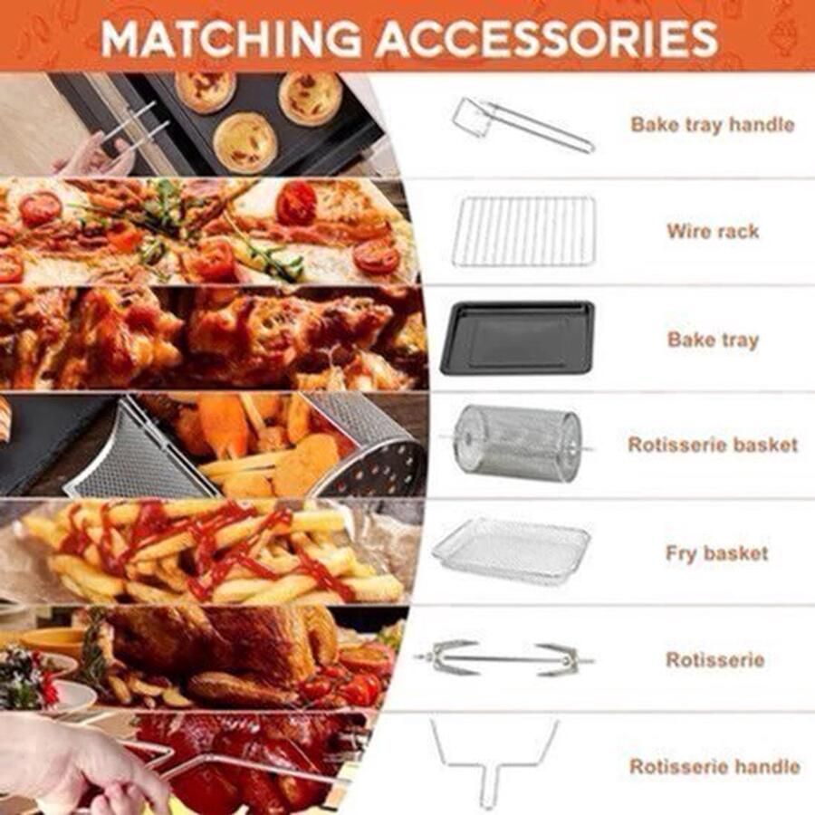 Airfryer Oven Hetelucht Friteuse Vrijstaande Oven Pizzaoven 36L 2000W 10-in-1 Functies Digitale Timer & Temperatuur Dubbel Glas RVS