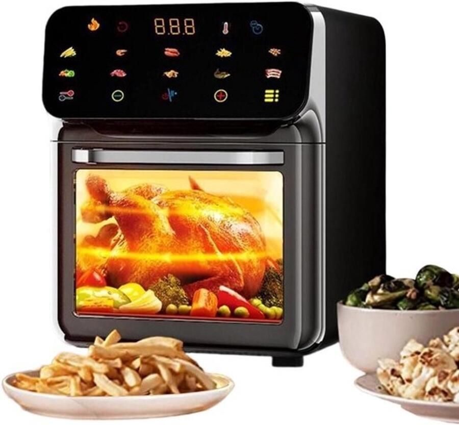 Airfryer Oven Heteluchtoven Tafeloven Gezinsmaaltijden Bereiden Dubbele Temperatuurzone 15L Zwart