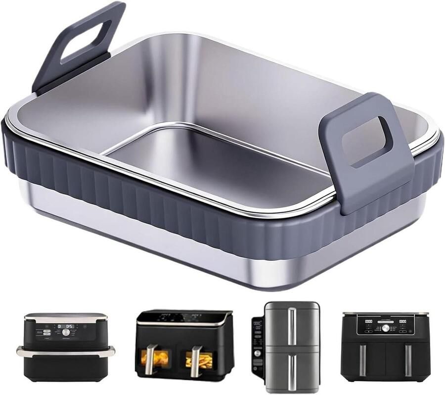 Airfryer Oven Pan Vervangende Bakplaat Maaltijd Prep Koken Met Siliconen Handvat 19.5x15x4.8cm Grijs