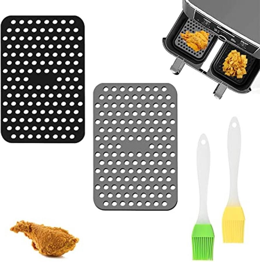 Airfryer Pads Siliconen Voeringen Koken en Bakken Optimaal Luchtstroomontwerp 2 Stuks 20x13cm Rood
