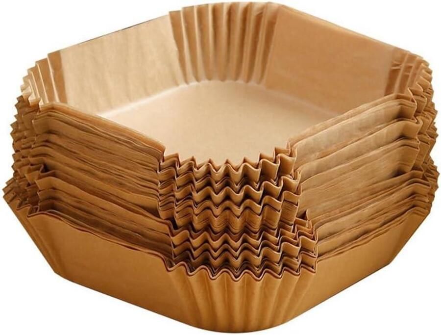 Airfryer Papieren Voeringen Bakpapier Vellen Schone Airfryer Houden Oliebestendig Ontwerp 100 Stuks 20cm Bruin
