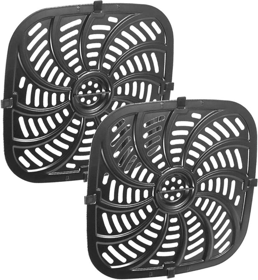 Airfryer Plaat Grill Pan Lekker Koken Met Rubberen Bumpers 24 x 25 cm Zwart