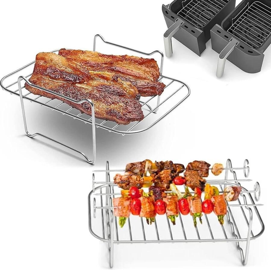 Airfryer Rack Airfryer Accessoires Koken en Bakken Roestvrij Staal 24 x 17 x 9.5 cm Zilver