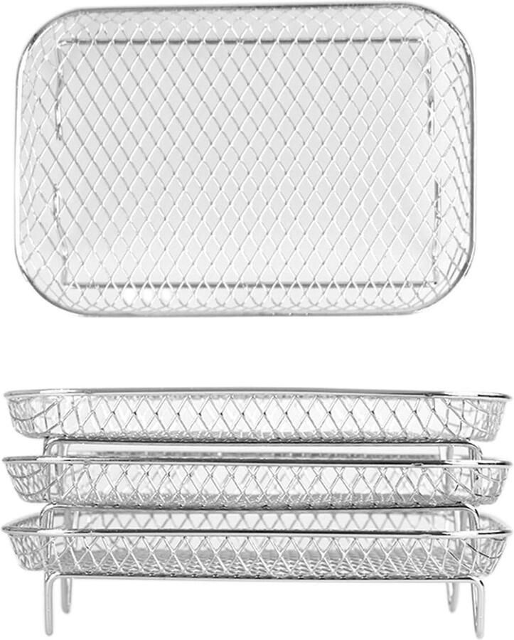 Airfryer Rack Dubbel Mandje Accessoire Extra Kookruimte Creëren Stapelbaar Ontwerp 21 x 14 x 9.1 cm