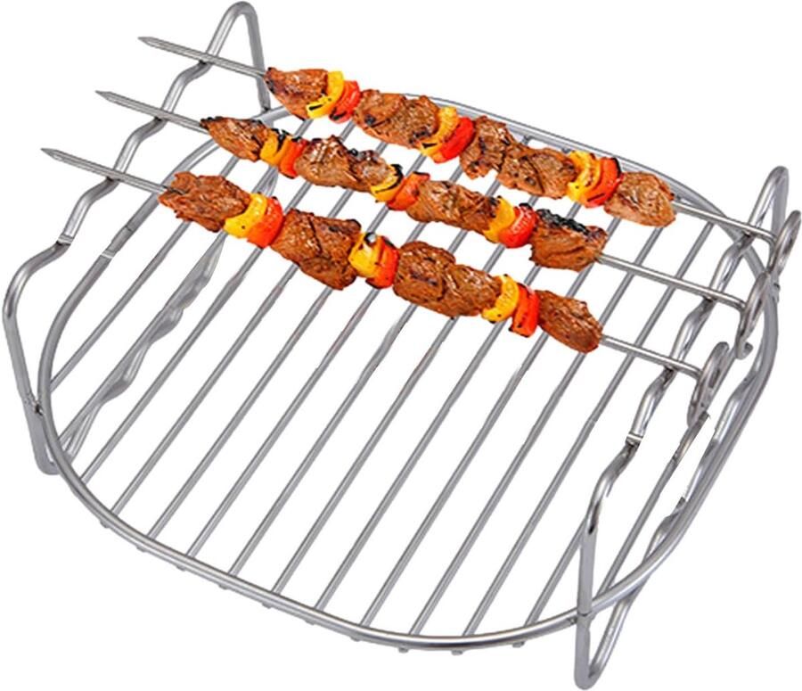 Airfryer Rack Dubbellaags Grill Gerechten Bereiden Roestvrij Staal 8 Inch Zilver