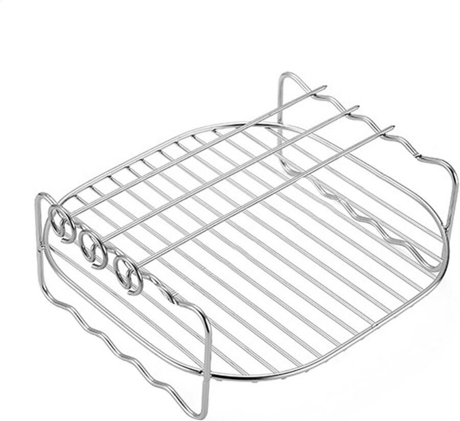 Airfryer Rack Dubbellaags Grillstandaard Koken en Bakken Met Spiesjes 6 7 of 8 inch Zilver