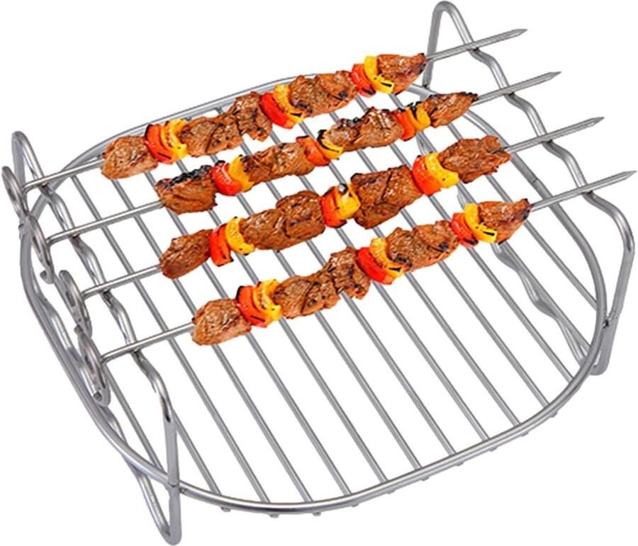 Airfryer Rack Dubbel Grillrek Airfryer Gezonder Bakken Dubbele Laag 6 7 8 inch Zilver
