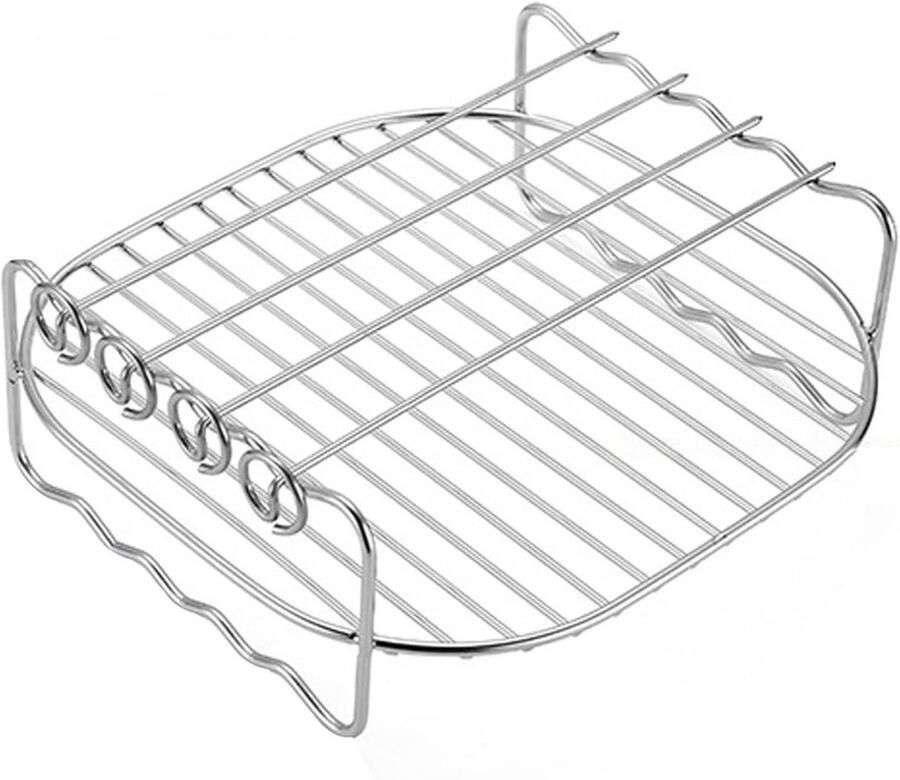 Airfryer Rack Dubbellaags Stapelbare Standaard Dubbel Koken Roestvrij Staal 6 7 8 inch Zilver