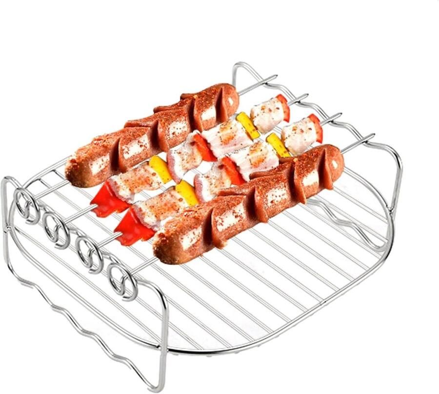 Airfryer Rack Grill Dubbel Laags Rooster Gezond Koken Roestvrij Staal 8.66 Inch Diameter Zilver