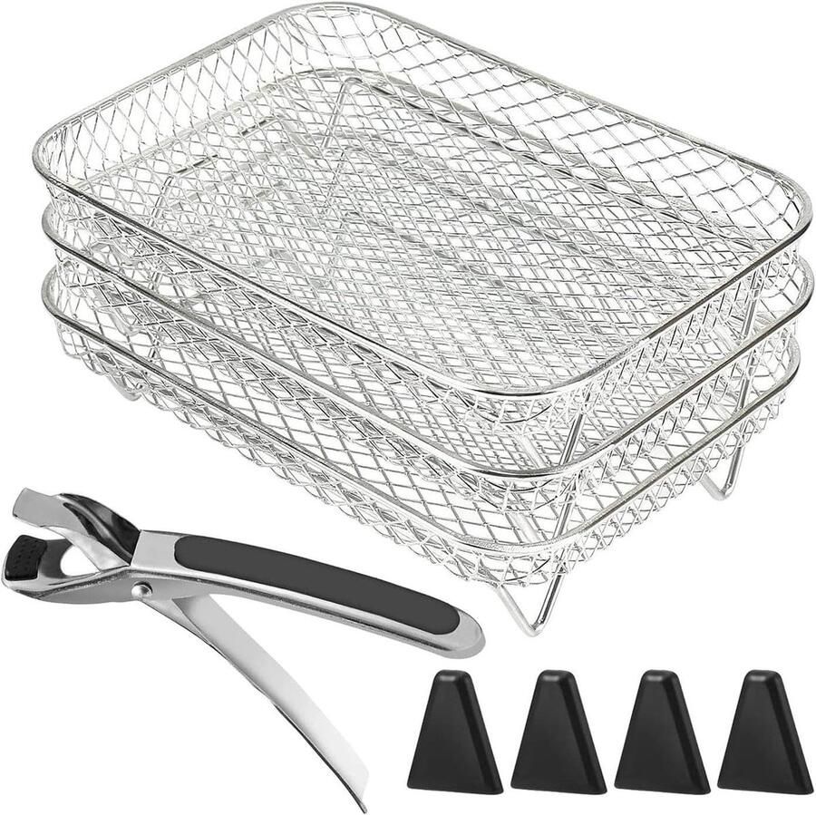 Airfryer Rack Grill Mandje Lucht Frituren 3-Laags Ontwerp 20.5 cm Zilver