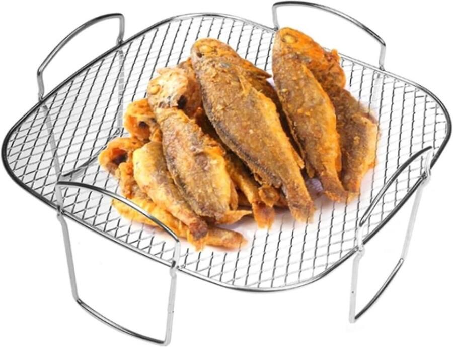 Airfryer Rack Grill Rooster Gelijkmatig Bakken Verhoogt Luchtcirculatie 21 x 21 x 9 cm Zilver