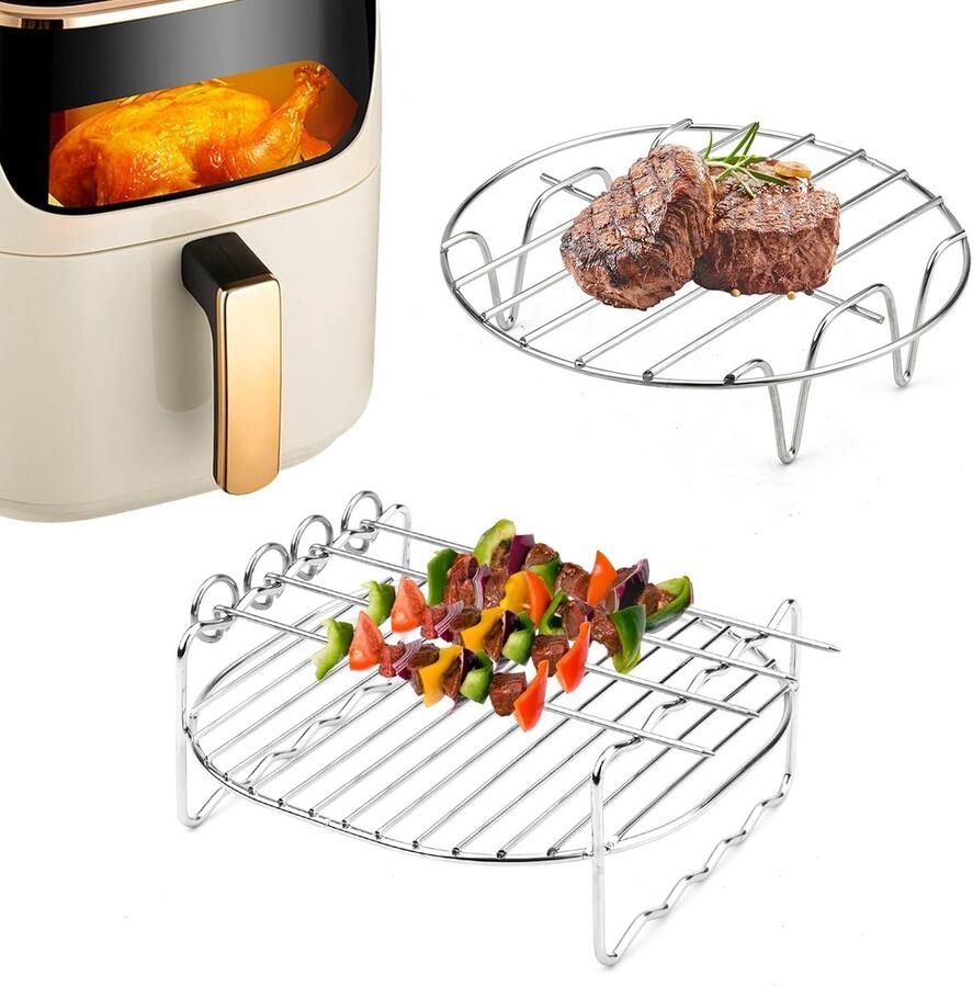 Airfryer Rack Grillrek Accessoires Dubbellaags Koken Roestvrij Staal 2 stuks Zilver