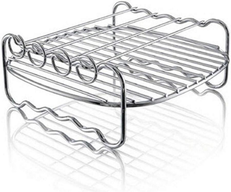Airfryer Rack Grillrek Spiesrek Dubbel Koken Roestvrij Staal 18.1 x 18 x 7.3 cm Zilver