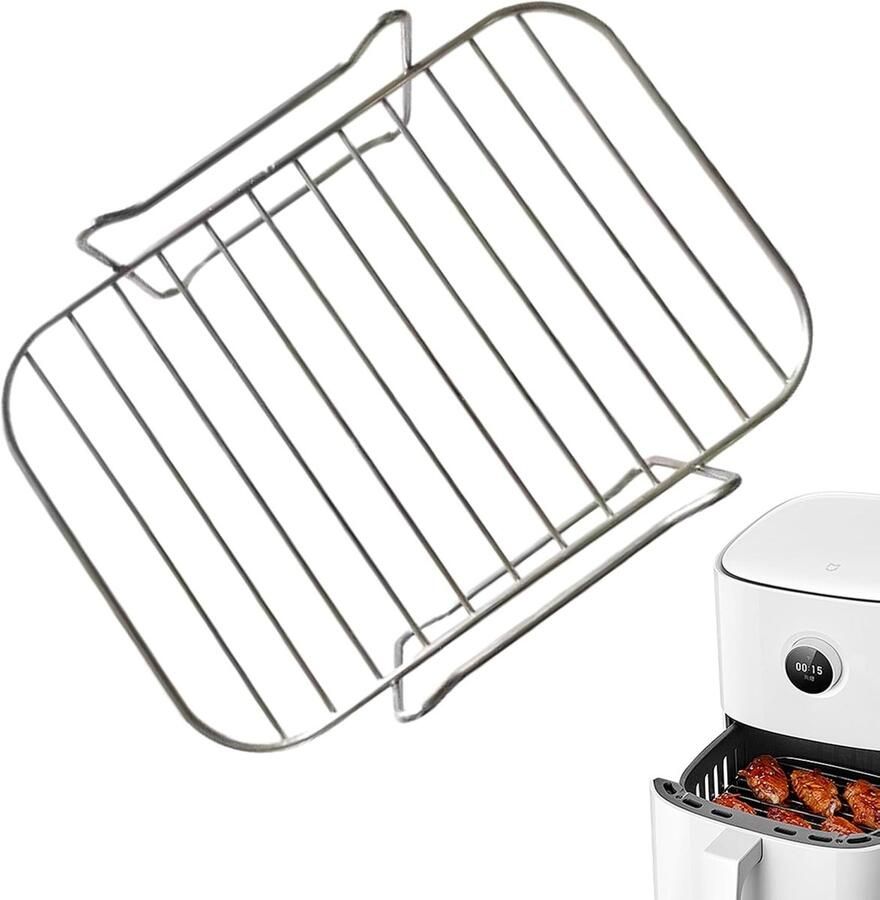 Airfryer Rack Keuken Accessoire Gezond Koken Roestvrij Staal Dubbele Mand Zilver