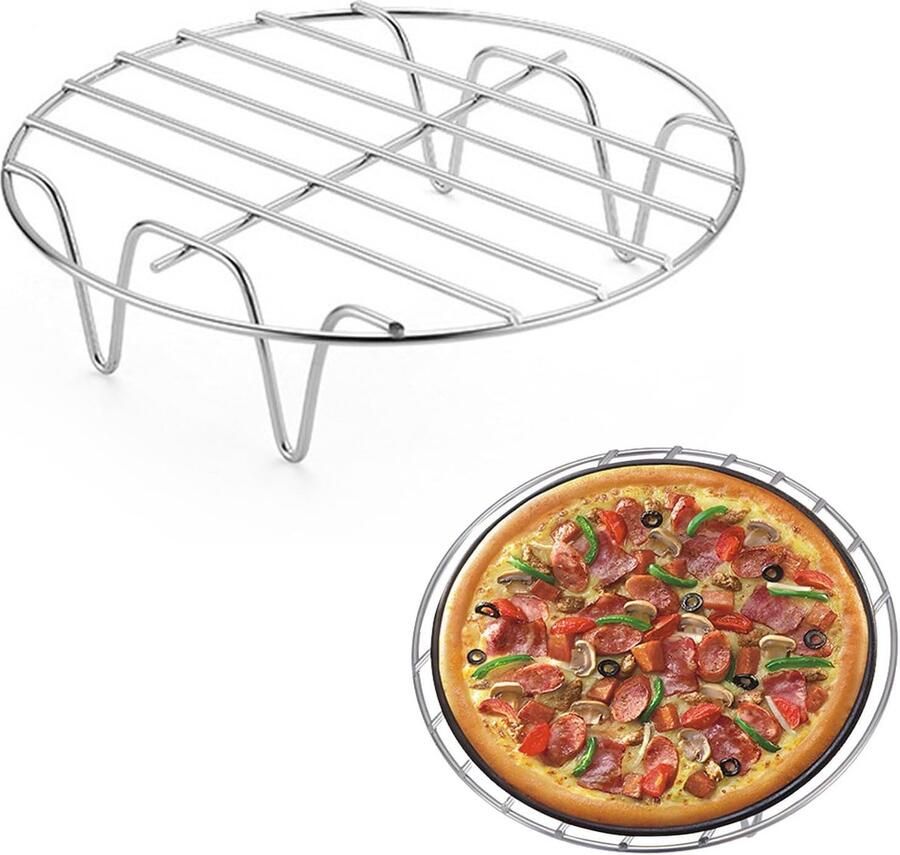 Airfryer Rack Stapelbaar Droogrek Koken en Braden Roestvrij Staal 19 cm Diameter Zilverkleurig