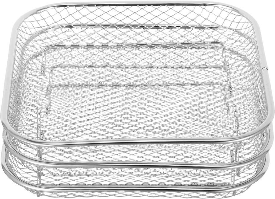 Airfryer Rack Stapelbaar Droogrek Lade Voedsel Drogen Roestvrij Staal 21x21x4.5 cm Zilver