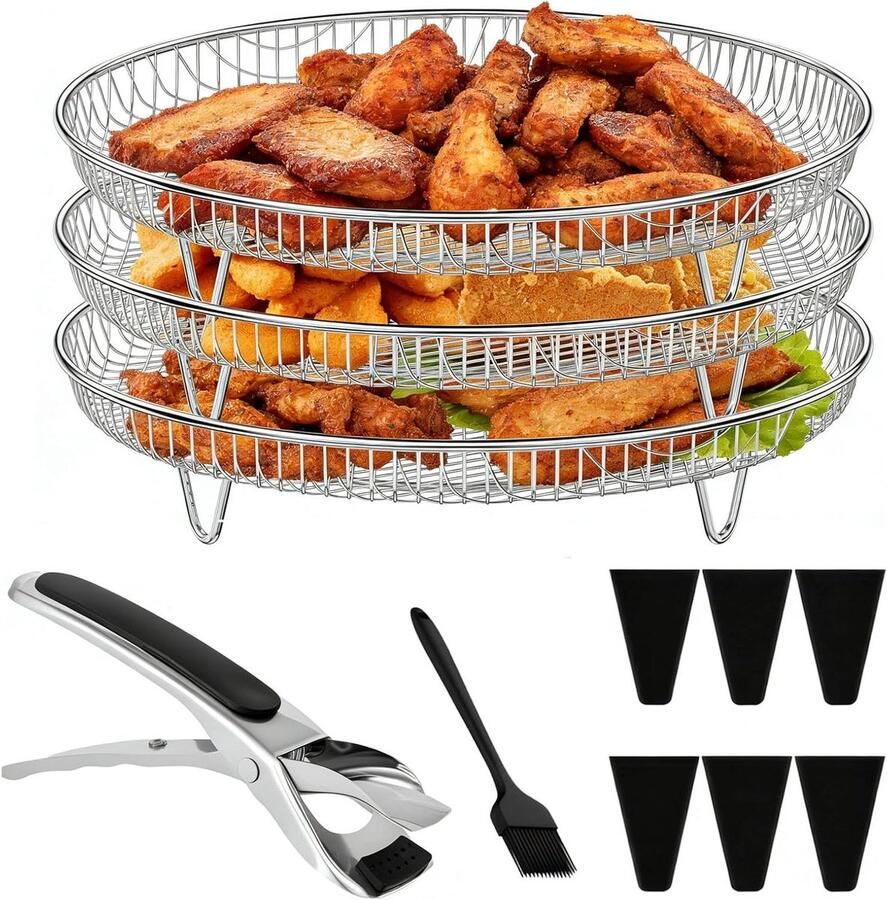 Airfryer Rack Stapelbare manden Dubbel koken Roestvrij staal 20 cm Zilver