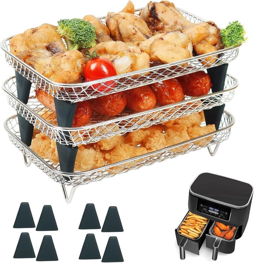 Airfryer Rack voor Ninja dubbele mand 3 lagen 304 roestvrij staal stapelen spekrekken airfryer accessoires voor Ninja AF300UK Salter Instant EMtronics dubbele lade friteuses