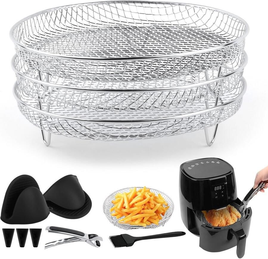 Roestvrijstalen luchtfrituurplaten voor oven fornuis magnetron en vaatwasser set van 6 10 x 10 cm ideaal voor koekjes taart pizza aardappelen en groenten