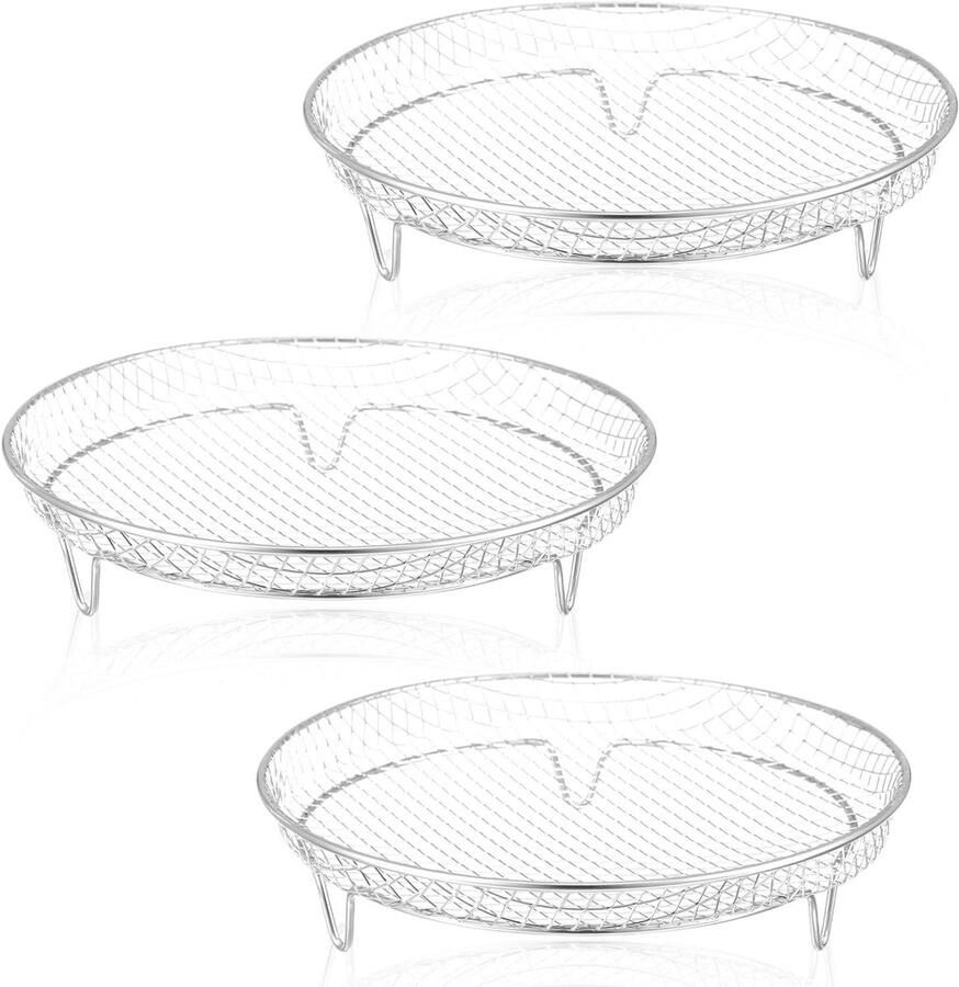 Airfryer Racks Bakrekken Stapelbaar Gelijkmatig Bakken Food-Grade RVS 8 Inch 3 Stuks Zilver