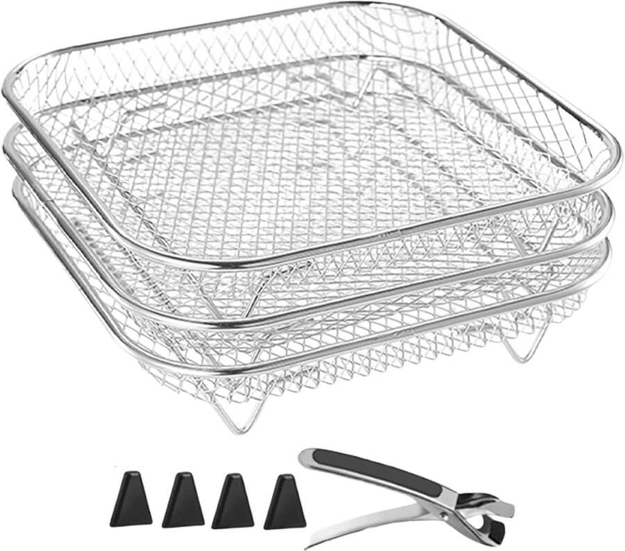Airfryer Racks Grill Houder Keuken Uitbreiden Stapelbaar Ontwerp 22 cm Zilver