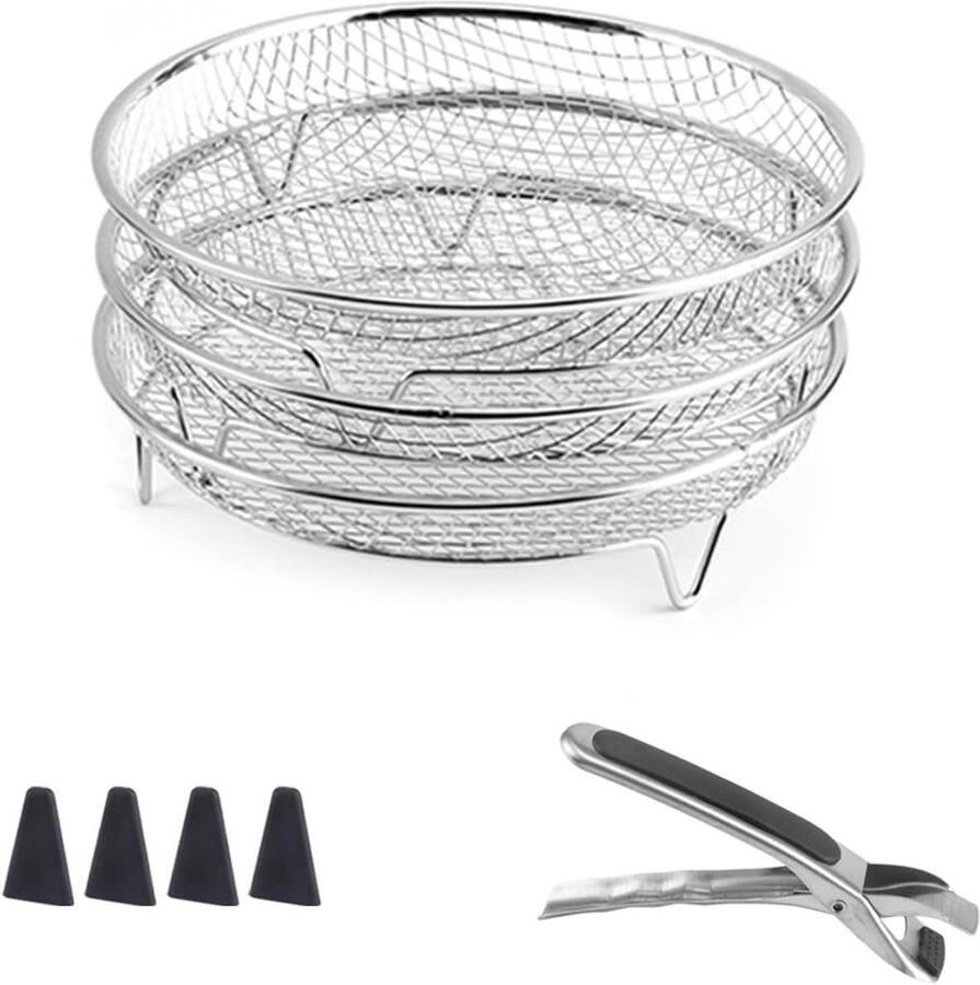Airfryer Racks Grill Stands Meer Koken Stapelbaar Ontwerp 21 x 21 x 9 cm Zilver