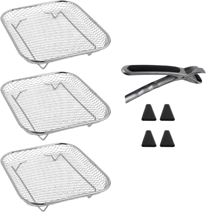Airfryer Racks Stapelbare Manden Extra Kookruimte Vaatwasmachinebestendig 3 Stuks Zilver
