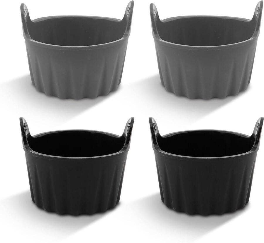 Airfryer Ramekins Siliconen Bakvorm Koken en Bakken Met Handvatten 4 Stuks Zwart Grijs