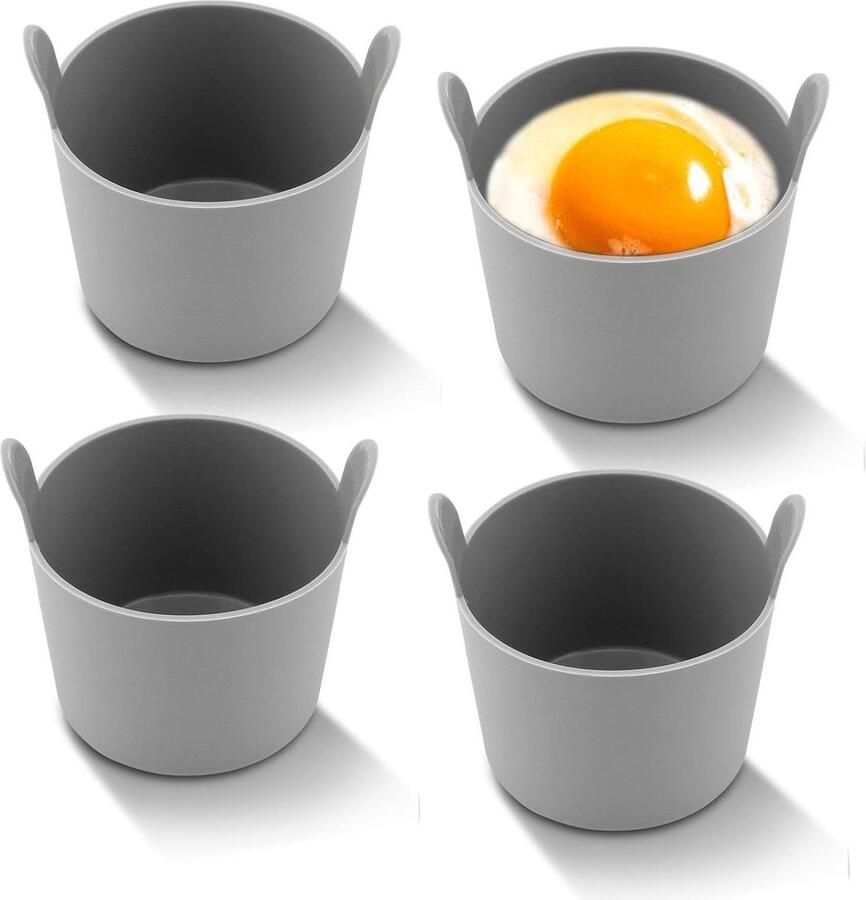 Airfryer Ramekins Siliconen Bakvormen Ontbijt Maken Met Handgrepen 4 Stuks 7.5 cm Grijs