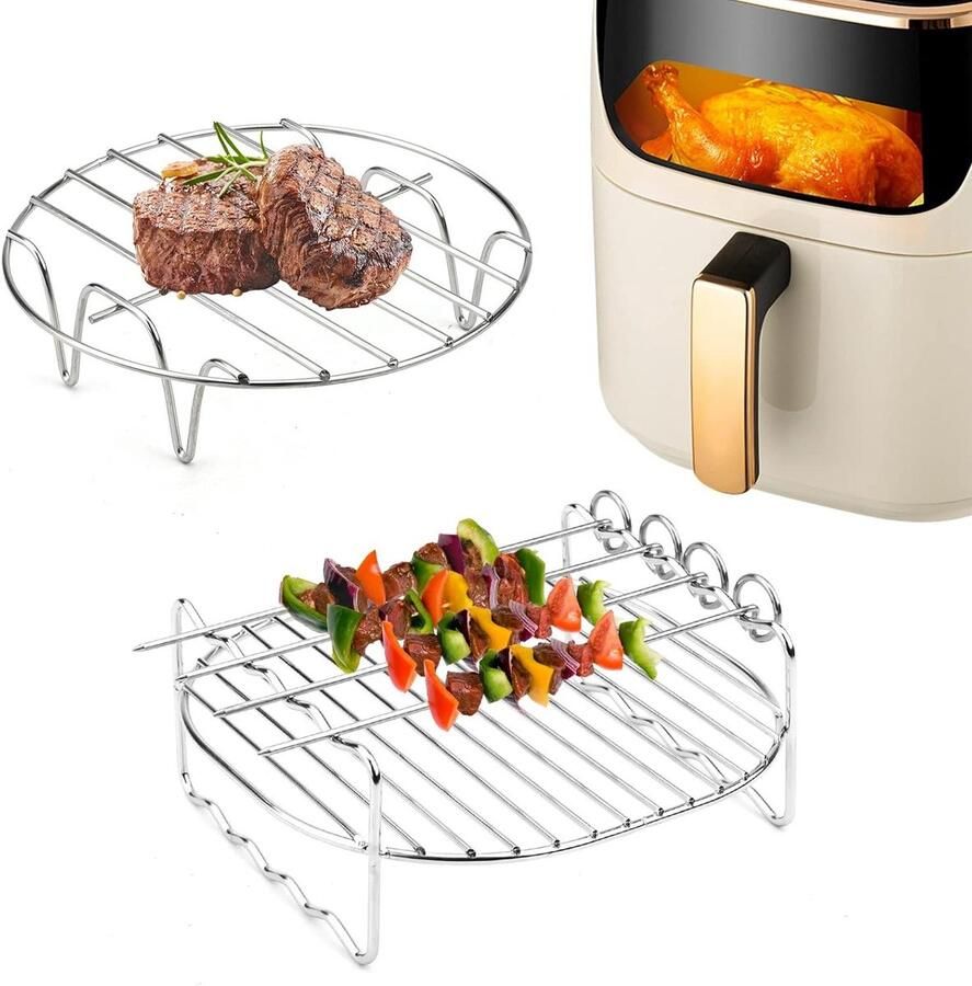 Airfryer rek Accessoireset Grillrek Dubbel koken Roestvrij staal 2 stuks Zilver