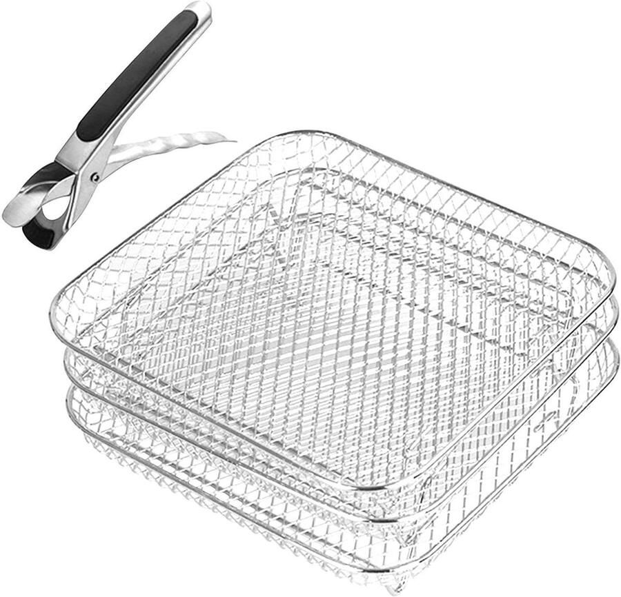 Airfryer Rek Bakrek Dehydrator Koken Bakken Stapelbaar Netmand 20 x 20 x 9 cm Zilver