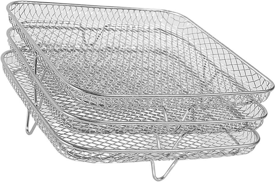 Airfryer Rek Dehydrator Rek Oven Grillen Stapelbaar 3-Laags 20cm Breed Zilver