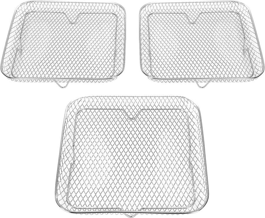 Airfryer Rek Dehydrator Stapelrek Extra Kookruimte Vaatwasserbestendig 3 Lagen Zilver