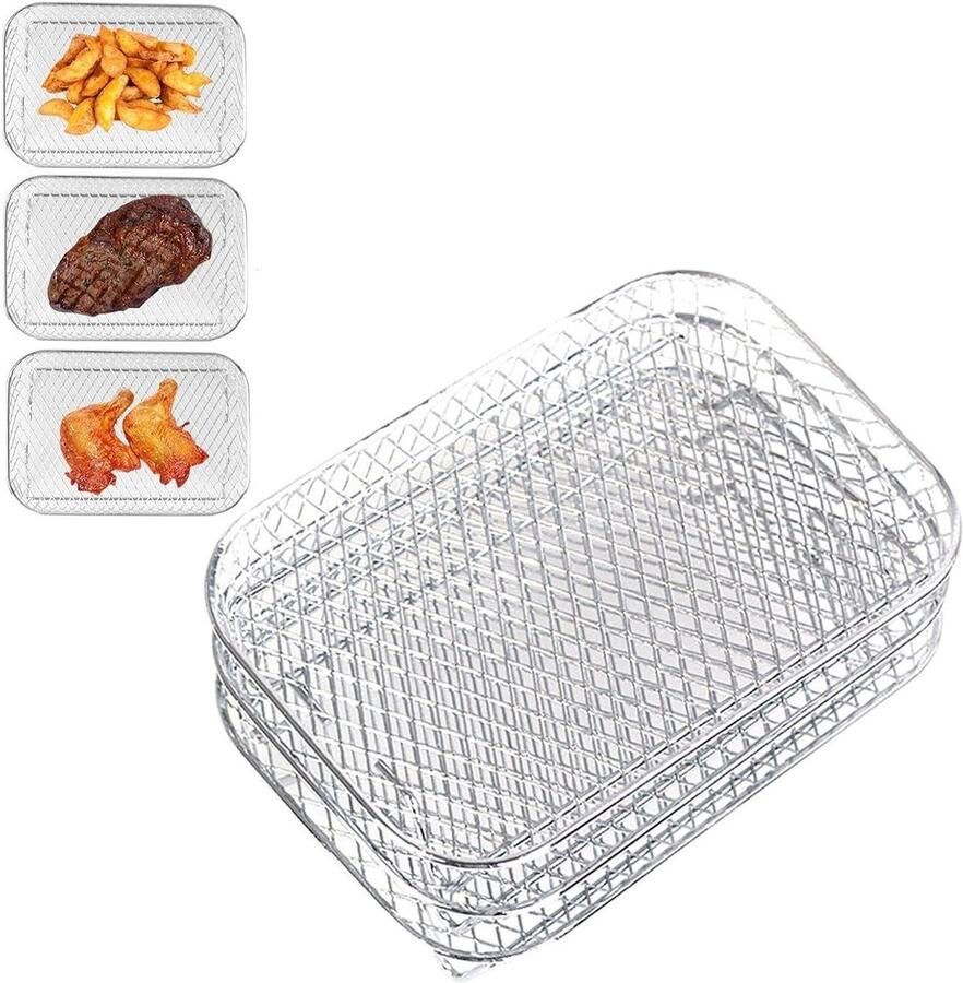 Airfryer Rek Dubbel Mand Rek Extra Kookruimte Creëren Stapelbaar Ontwerp 21 x 14 x 9.1 cm