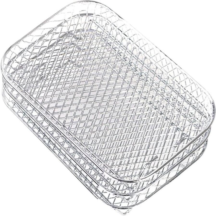 Airfryer Rek Dubbel Mand Rek Extra Kookruimte Stapelbaar Ontwerp 21 x 14 cm Zilver