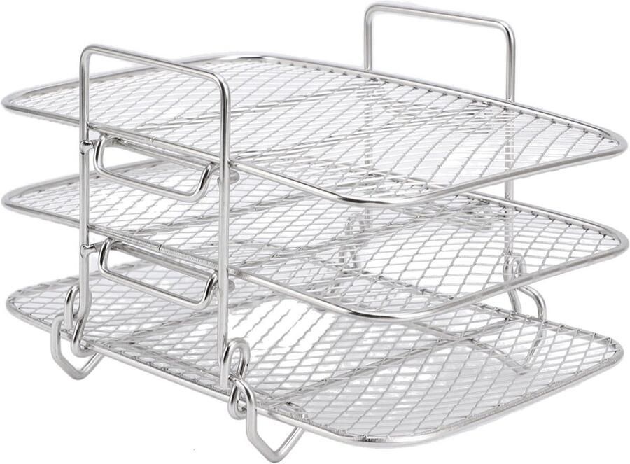 Airfryer Rek Friteuse Mand Gelijkmatig Koken 3-Laags Stapelbaar 20 x 19 x 11.5 cm Zilver