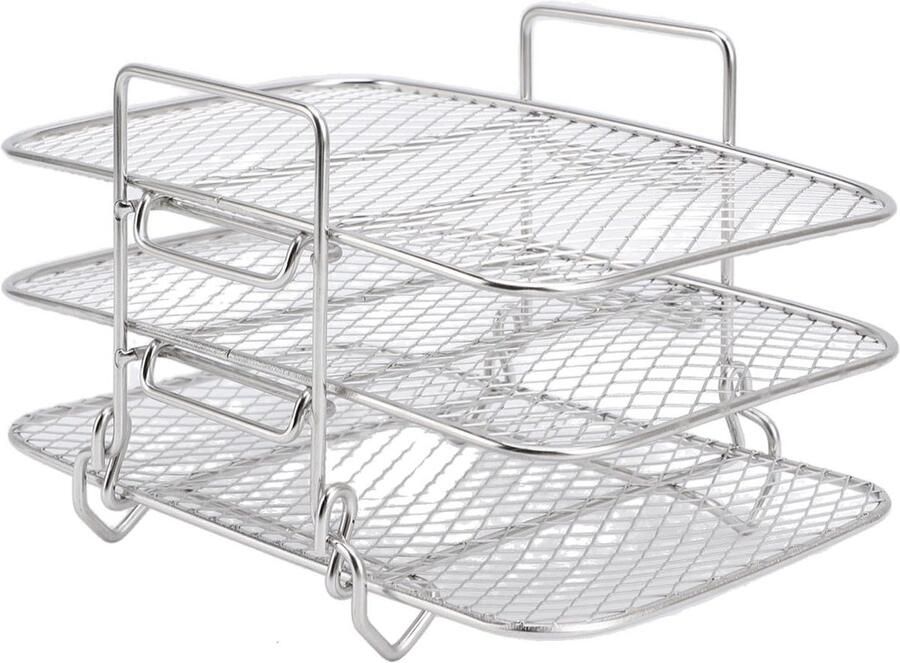 Airfryer Rek Friteuse Mand Gelijkmatig Koken Stapelbaar 3-laags 20 x 19 cm Zilver