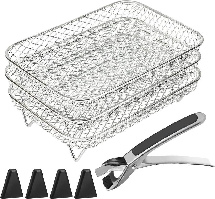 Airfryer Rek Grillrek Oven Sneller Koken Stapelbaar Meerlaags 19 x 12.5 x 9 cm Zilver