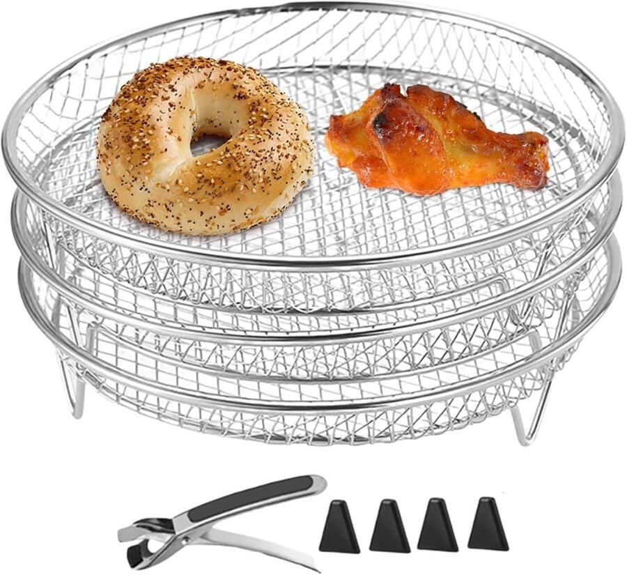 Airfryer Rek Grillrek Set Meerdere Niveaus Roestvrij Staal 3 Delig Zilver