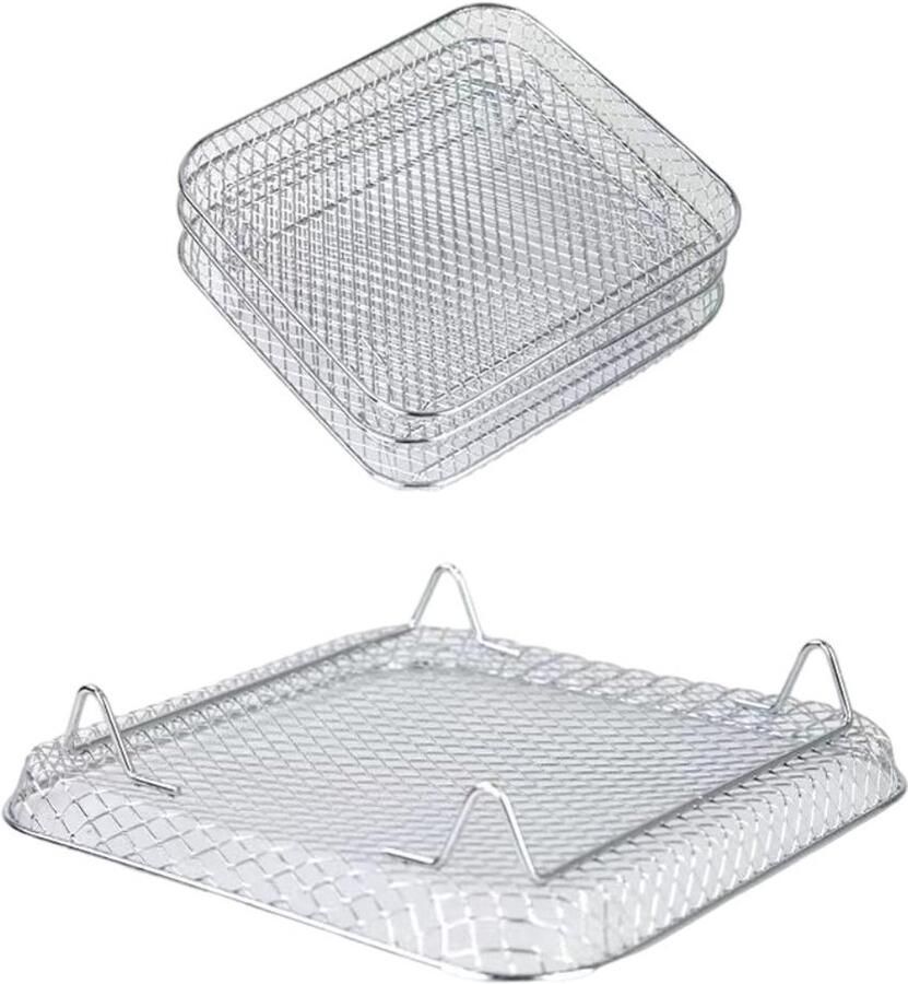 Airfryer Rek Grillrooster Accessoire Gerechten Bereiden Stapelbaar 3 Lagen 20x20x9 cm Zilver